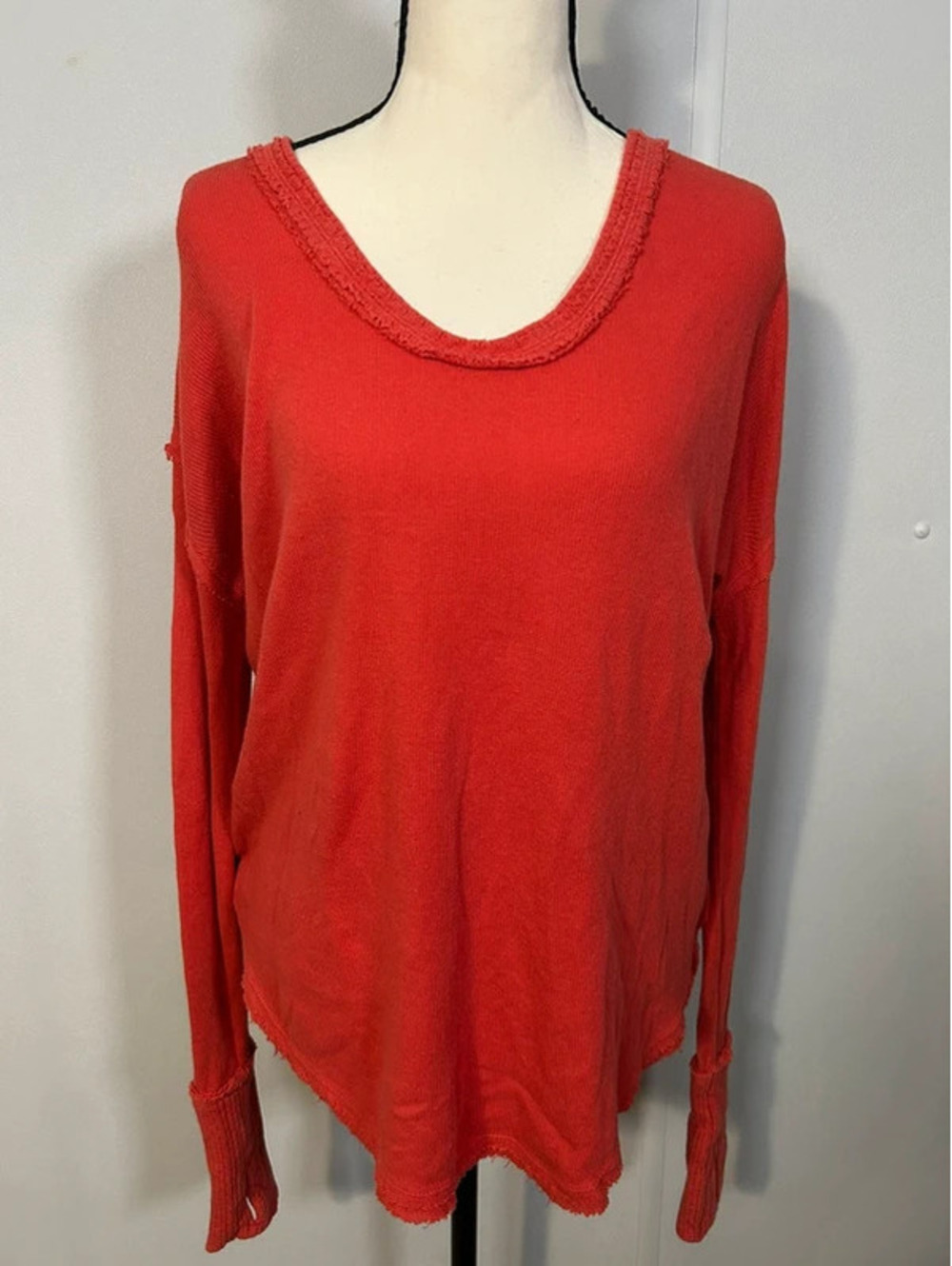 Free People Inspired Red Coral Raw Hem Tunic Top Size S